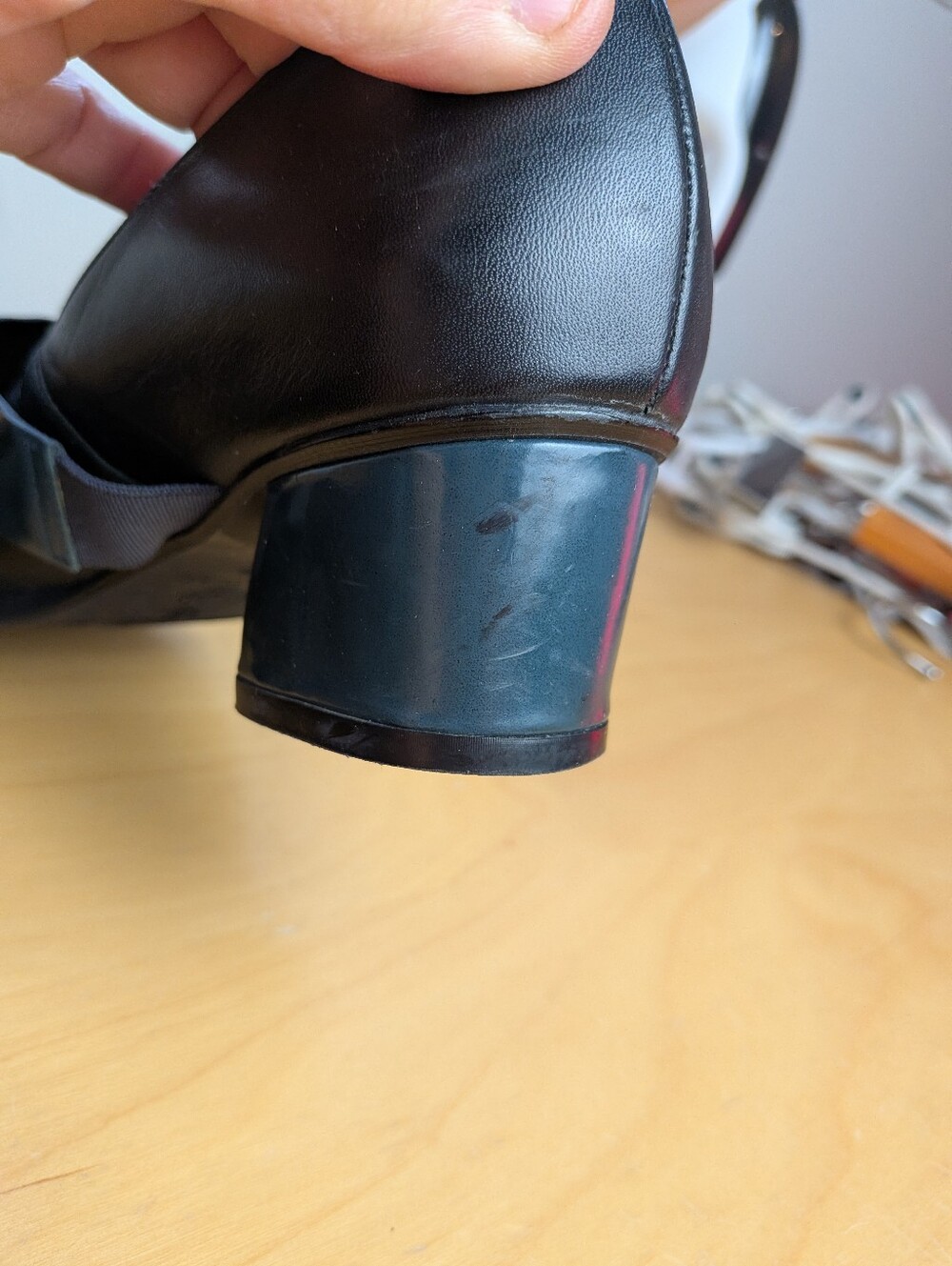 AUDLEY LONDON Heel Women Shoes Black Leather Blue Strap Size 37 = 7 US - Picture 7 of 12